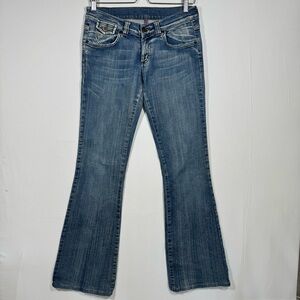 Mavi Mishka Jeans Women’s 29 Blue Low Rise‎ Bootcut Y2K Flap Pocket Denim Casual